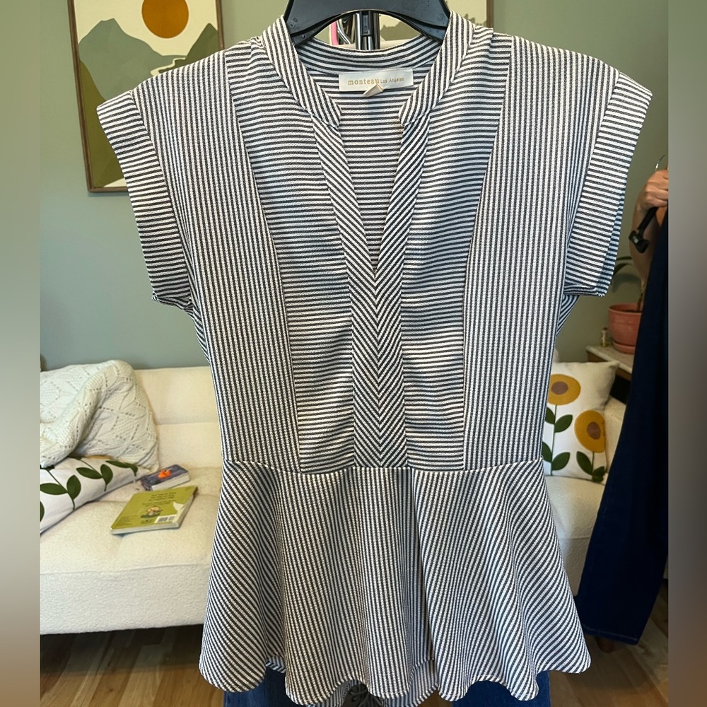 Monteau Black & White Striped Peplum Tunic